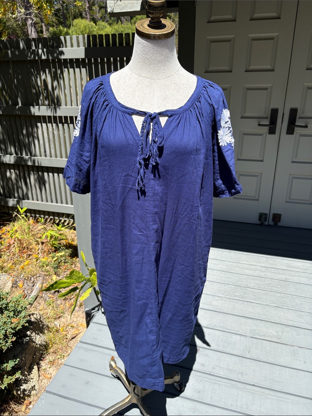 Roberta Roller Rabbit Peasant Navy Blue & White Floral Embroidered Dress